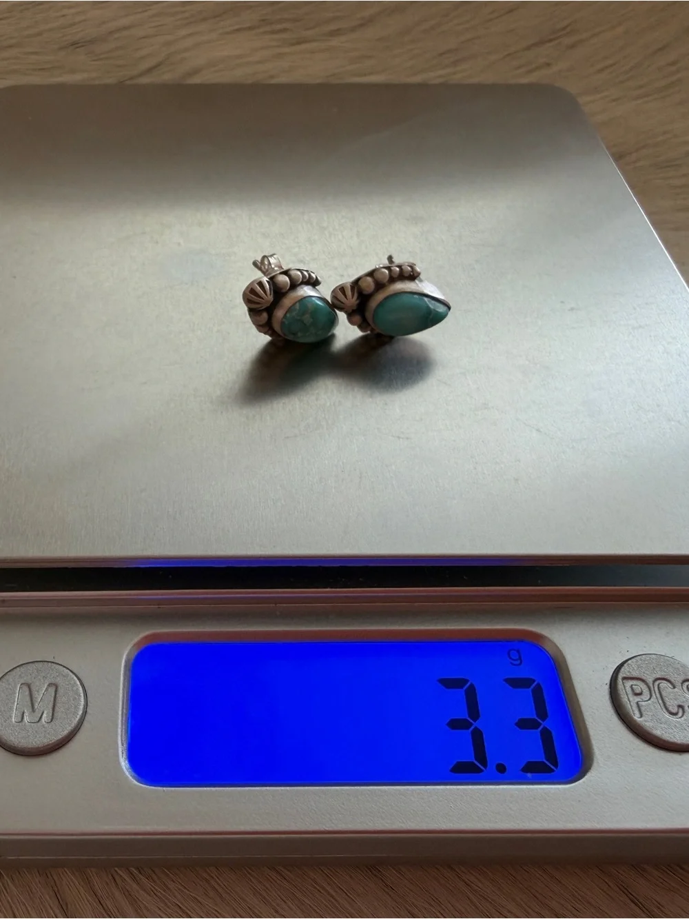 ❤️ White Water Turquoise Teardrop Navajo Style Brushed 925 Stud Earrings .56”L